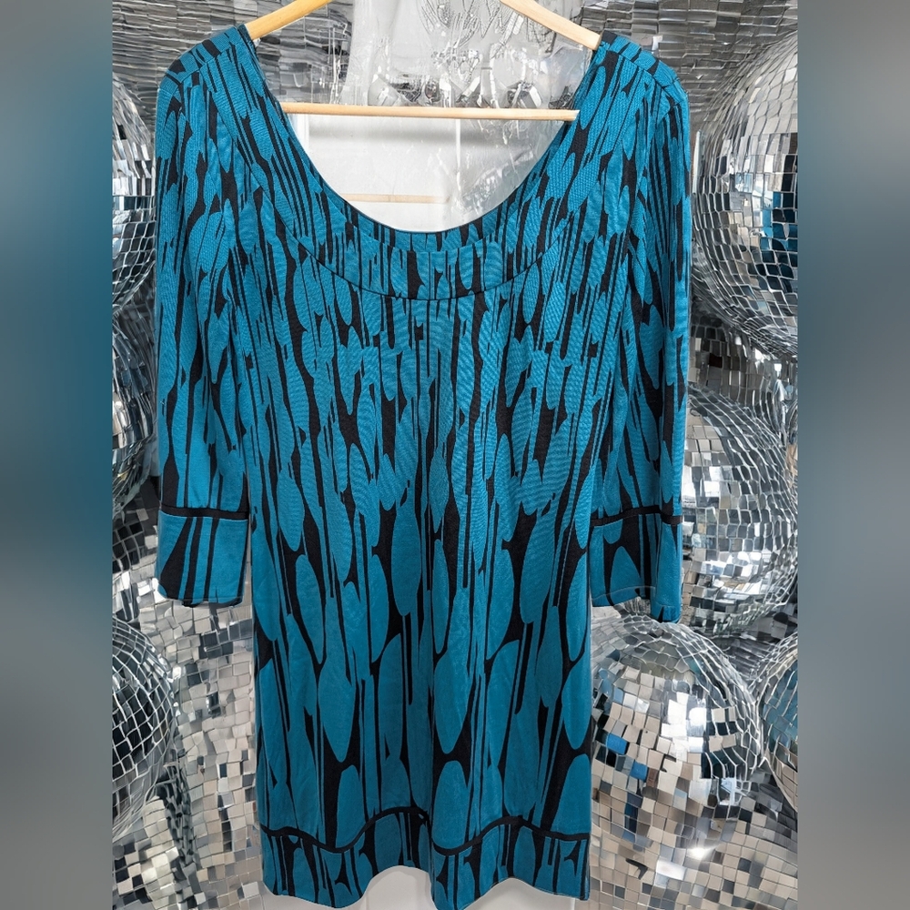 Diane Von Furstenberg Teal and Black Midi Dress